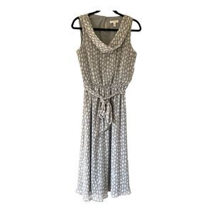 Prelude Sleeveless Gray White Drape Neck Midi Dress Size 6